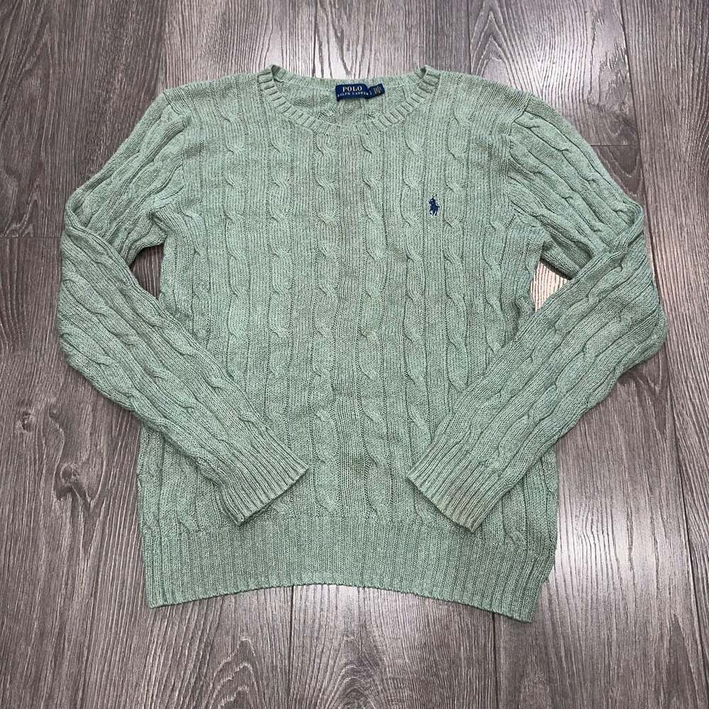 Polo Ralph Lauren Women’s Size Large Green Cable Knit Cotton Sweater